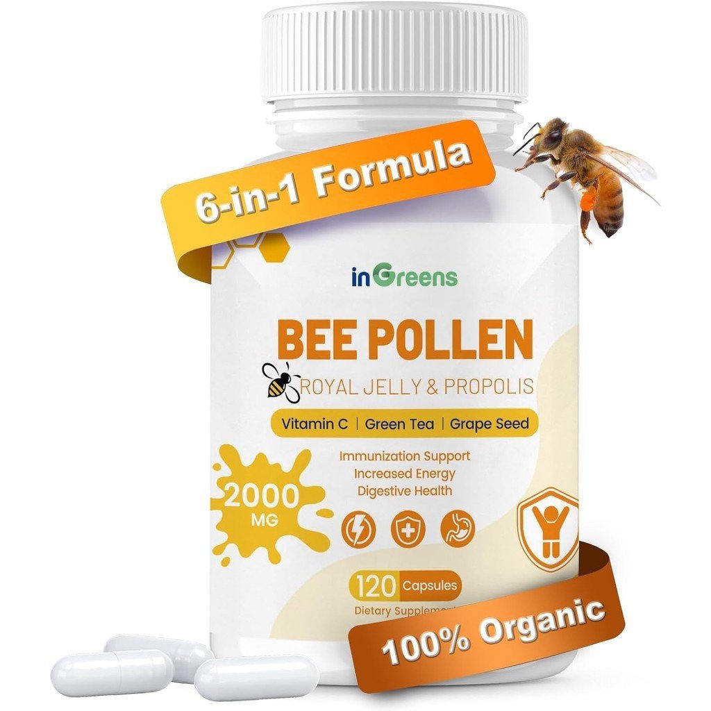 Bee Pollen อาหารเสริม 6 in 1 Bee Pollen เหมาะสําหรับผู้ชายผู้หญิงสนับสนุน Immune และ Energy Non-Gene