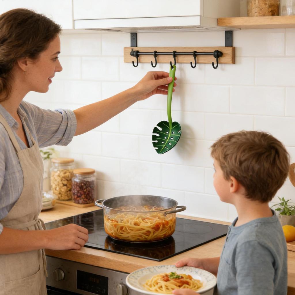 ขนาดใหญ่ Slotted ช้อน Monstera Leaf รูป Ladle เครื่องครัว 11.81 นิ้ว Skimmer ช้อนสําหรับ Home Kitche