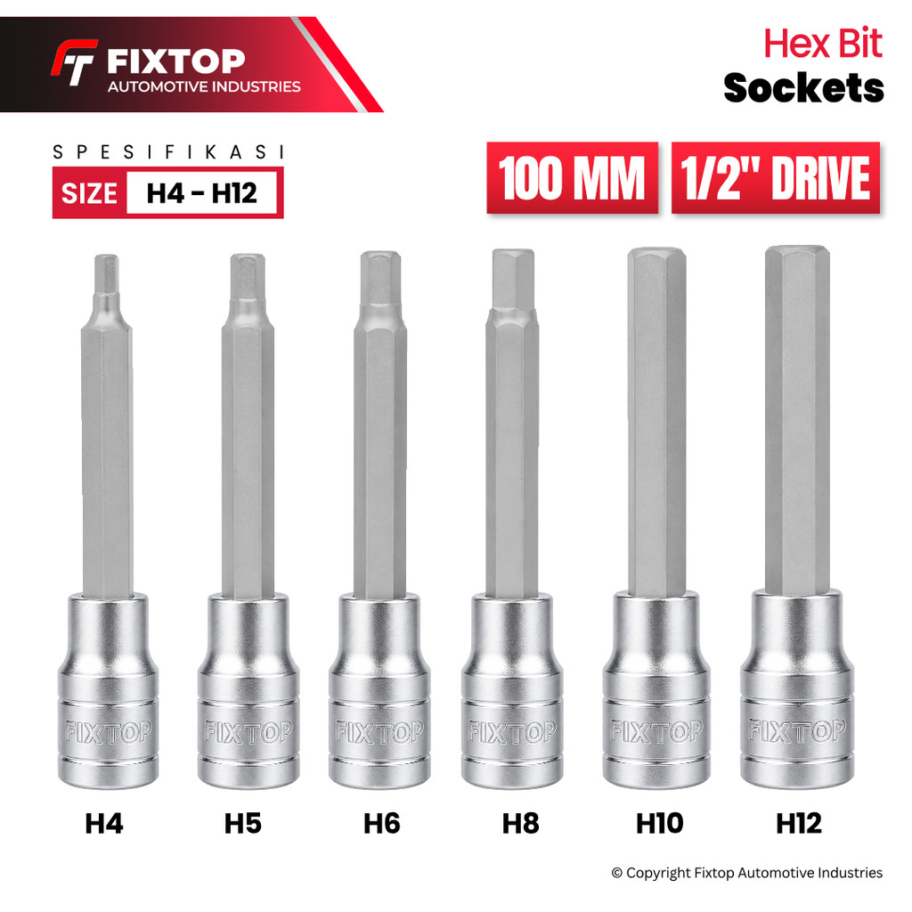 MATA FIXTOP ซ็อกเก็ตบิตหกเหลี่ยม 1/2 นิ้ว CR-V H4 H5 H6 H8 H10 H12 ความยาว 100 มม.