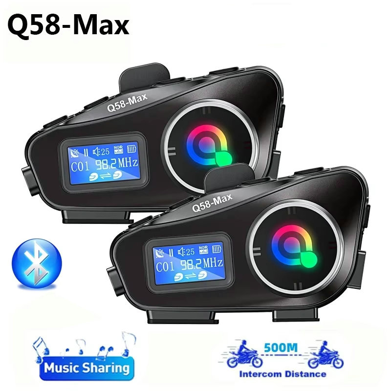 Q58MAX อุปกรณ์เสริมรถจักรยานยนต์หมวกกันน็อคอินเตอร์คอมชุดหูฟังหูฟังเพลง FM SharingHelmet intercomuni