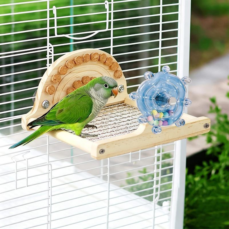 Bird Perches แพลตฟอร์ม,สแตนเลสนกยืนหมุน & Amp; Natural Cork Chew ของเล่น,9.1L*6.5 W*4.3H Grid Parrot