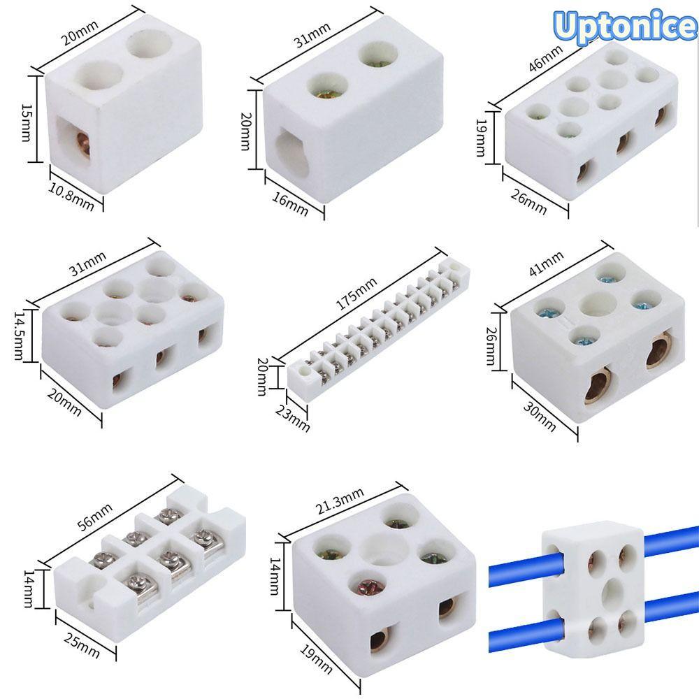 Uptonice บล็อกเทอร์มินัลสายไฟเซรามิก  เทอร์มินัลขั้วต่อสายไฟสกรูทนอุณหภูมิสูงไฟฟ้า 2 ตําแหน่ง 5 รู 1 ใน 1 ออก 250โวลต์ ขั้วเซรามิกโพสต์