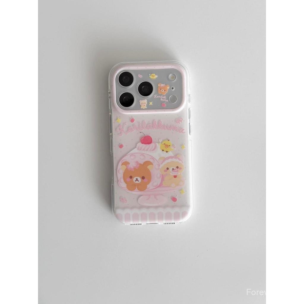 เคสโทรศัพท์ เหมาะสําหรับ iPhone 11 12 13 14 15 16 17 Pro max ขนมสีชมพู Rilakkuma กันกระแทกกันกระแทกเ