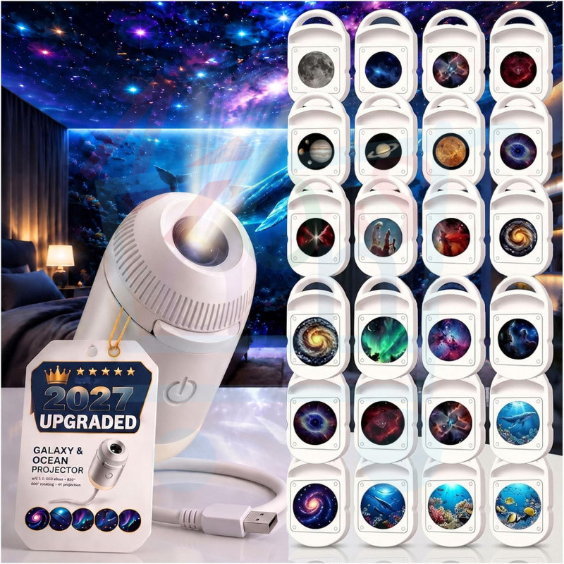 Galaxy Projector Night Light 2-in-1 USB Star Projector 24 Ocean Films Dimmable LED Nebula Lamp for B