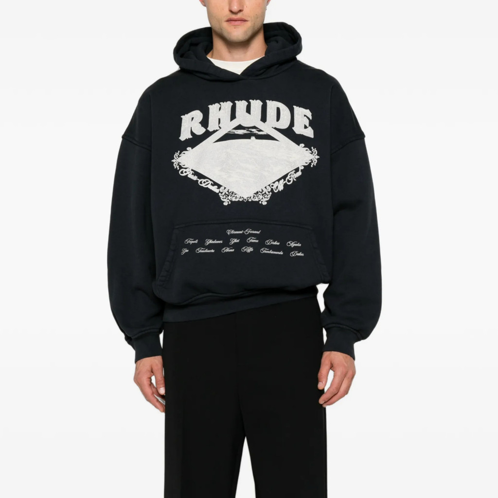 EIYK RHUDE ต้นฤดูใบไม้ร่วง Retro Distressed Hoodie พิมพ์ตัวอักษรหลวมออกแบบคู่กีฬาสไตล์เสื้อกันหนาว