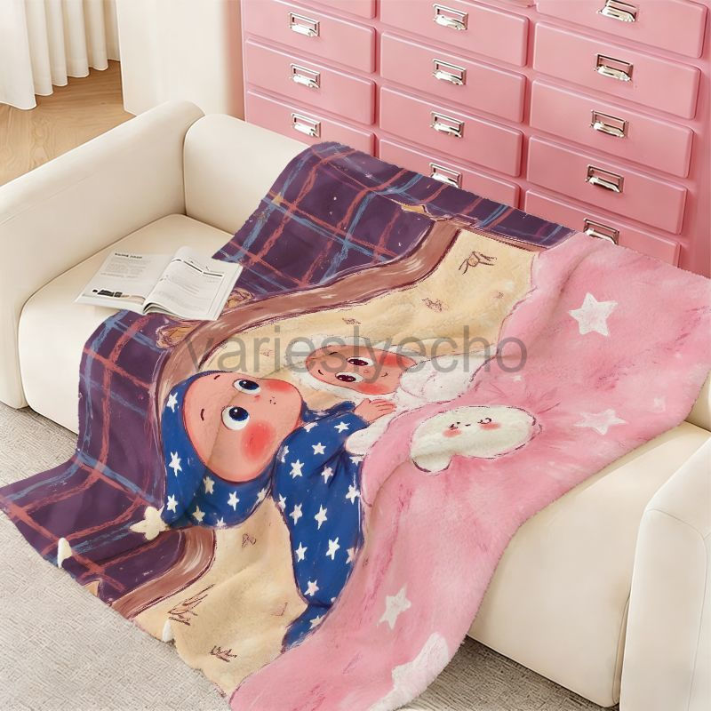 Happy Twinkle Starman Flannel โยนผ้าห่มน่ารักการ์ตูนผ้าห่มสําหรับโซฟา Nap Office ห้องนอน