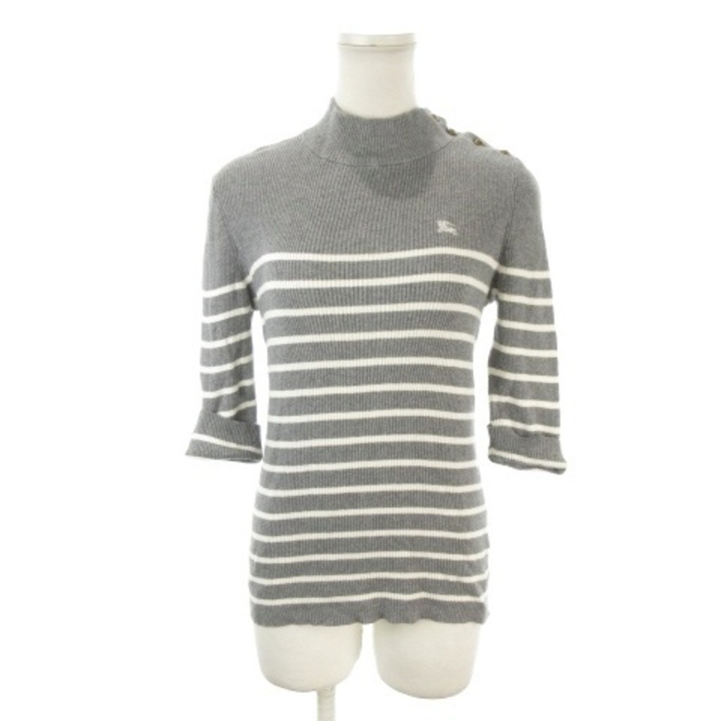 BURBERRY BLUE LABEL Sweater Knit gray High neck Striped Direct from Japan Secondhand