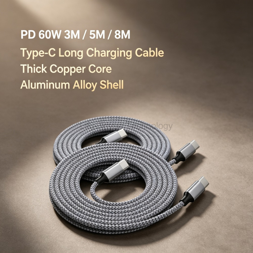 LIKAIYUE 60W fast CHARGING Data CABLE 3M/5M/8M double head Type-C สายชาร์จข้อมูลอุปกรณ์เสริมสําหรับ 