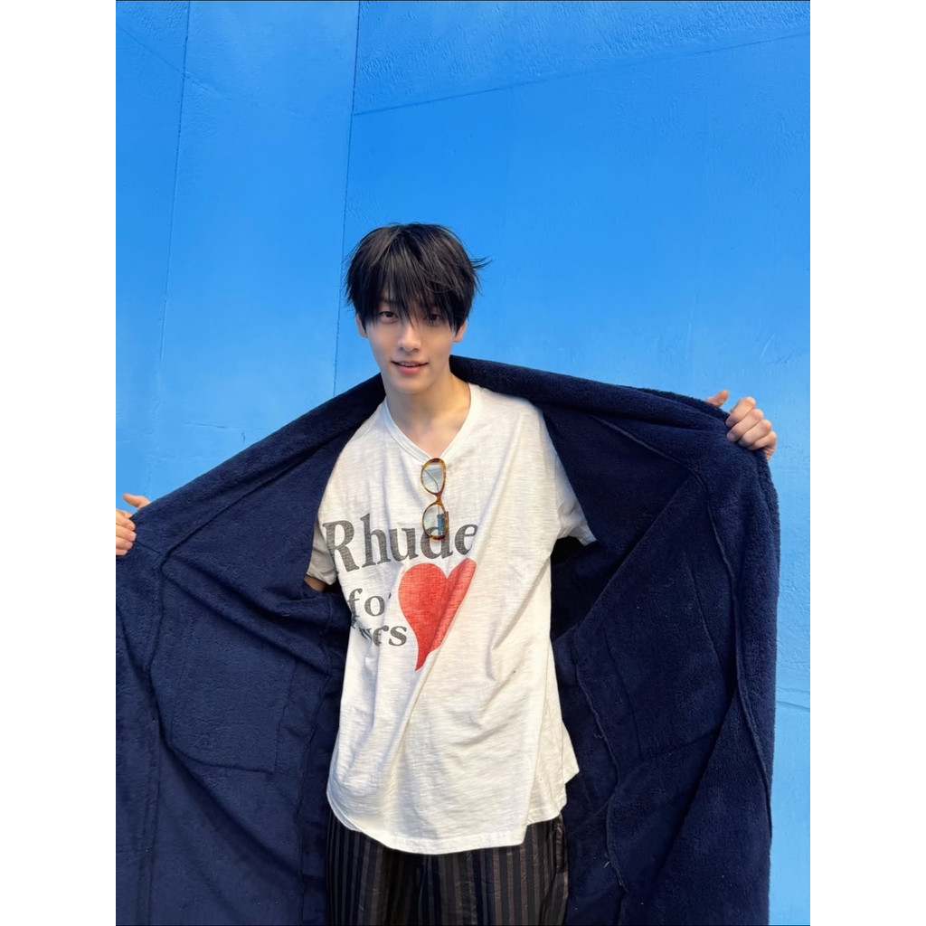 [Cui Xiubin Same Style] RHUDE American Letter Round Neck Loose Short Sleeve T-Shirt Men Women Trend