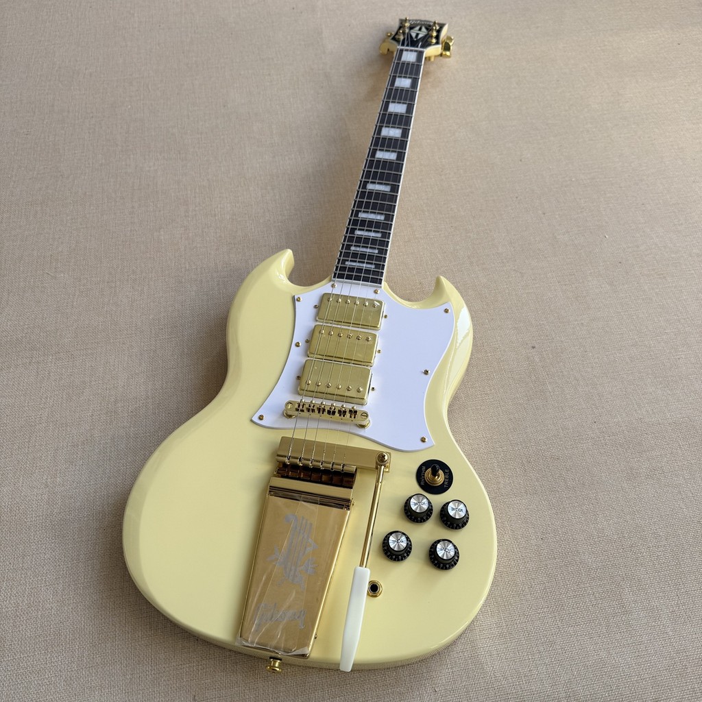 Gibson SG ครีมสีเหลืองรุ่นยาว Maestro Vibrola Tremolo กีตาร์ไฟฟ้า