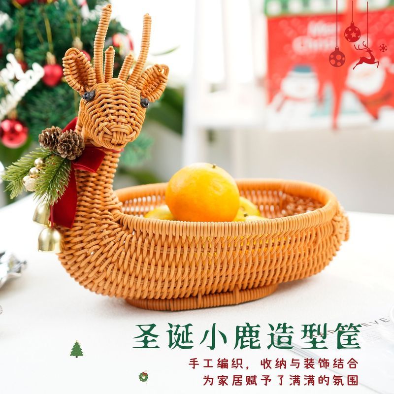 小鹿水果篮零食筐家用水果盘客厅上档次收纳篮干果点心篮过年果盆9/3 Small deer fruit basket, snack basket, household fruit tray, high-