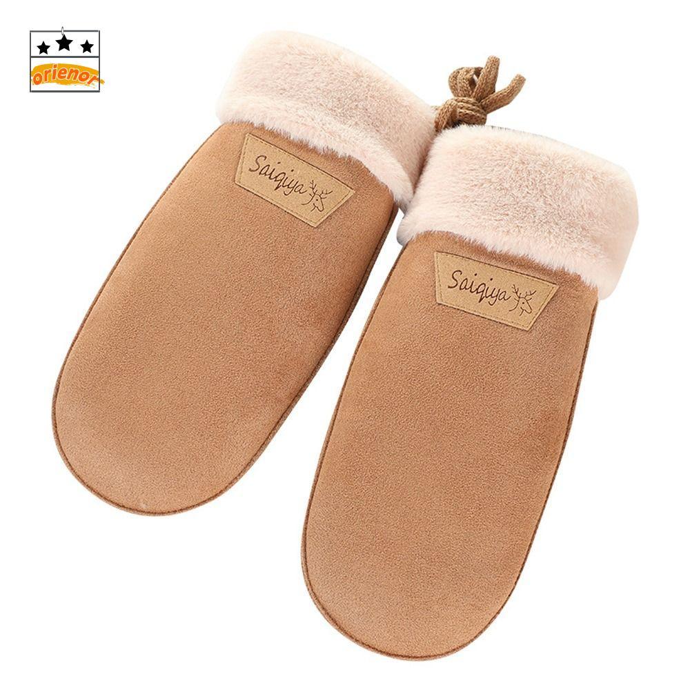 ORIENOR 1 คู่ WARM Mittens, Faux Suede Plush Cuffs ถุงมือฤดูหนาว,นุ่มคอสายคล้องคอ WARM Faux Suede Mi
