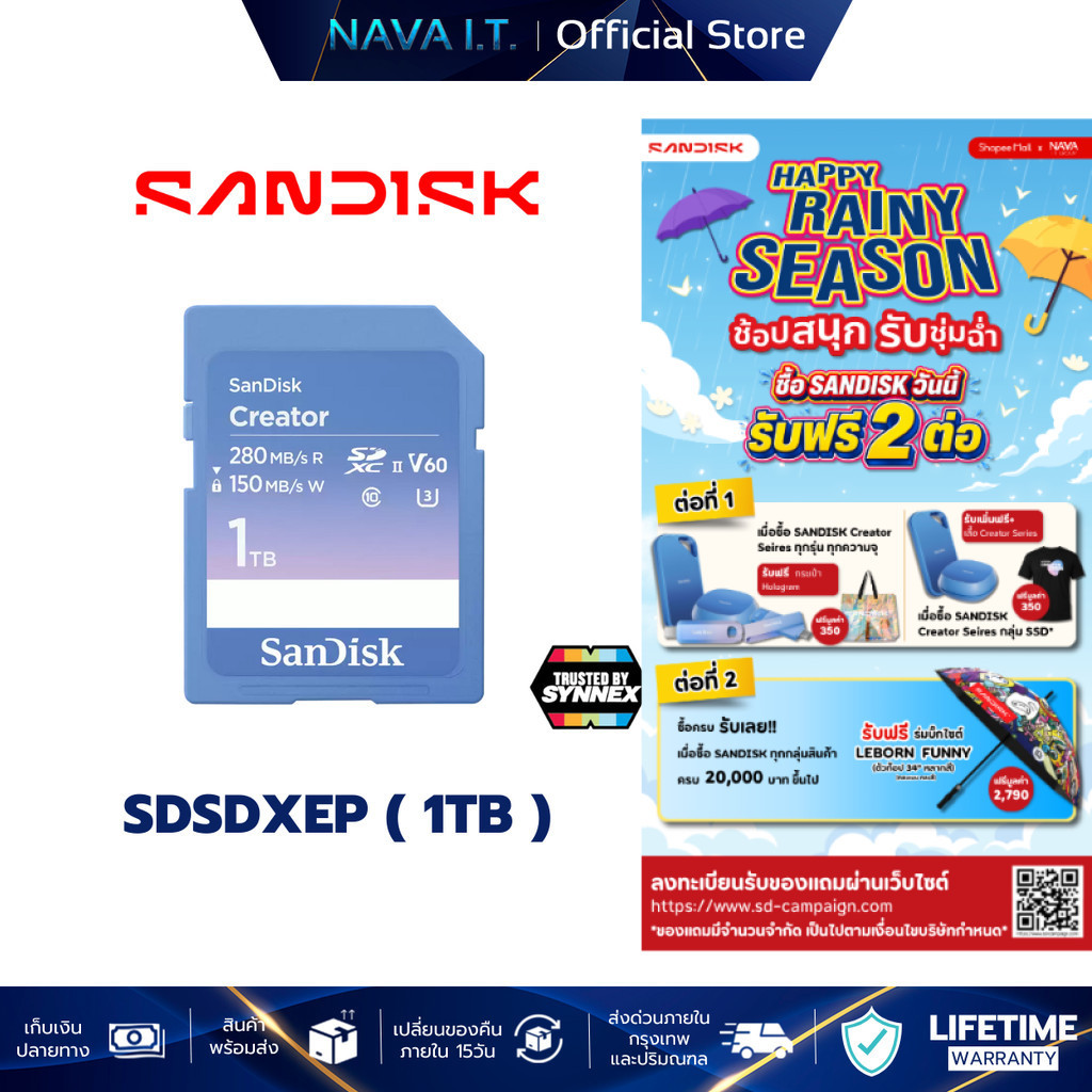 SANDISK CREATOR SD UHS-II CARD เอสดีการ์ด (SDSDXEP-1T00-GNCIS) Extreme PRO SD 280/150MB/s ความจุ 1TB