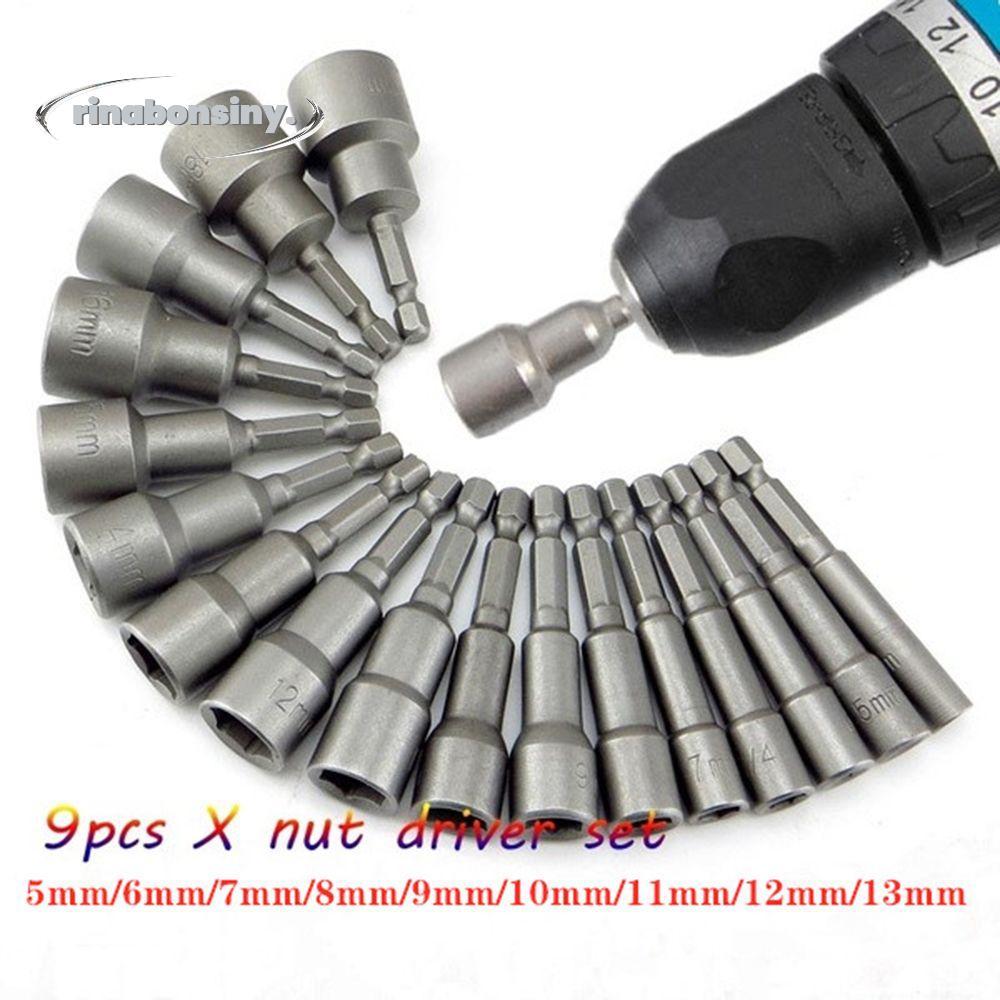 RINABONSINY 9 ชิ้น/เซ็ต Hex SocketS Sleeve Driver Socket Bits Bits ชุดเจาะ Bit Driver ชุด