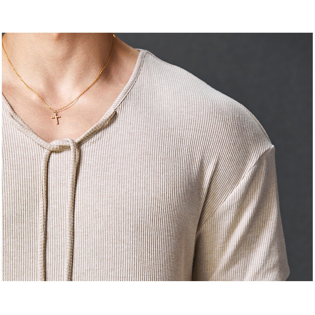 TOMATOPAPA ผู้ชายสไตล์ลําลอง V คอ Laced-Up เสื้อกันหนาวแขนยาว-Bottomingเสื้อ Lyocell ฤดูใบไม้ร่วงกีฬาฟิตเนส — صورة 7
