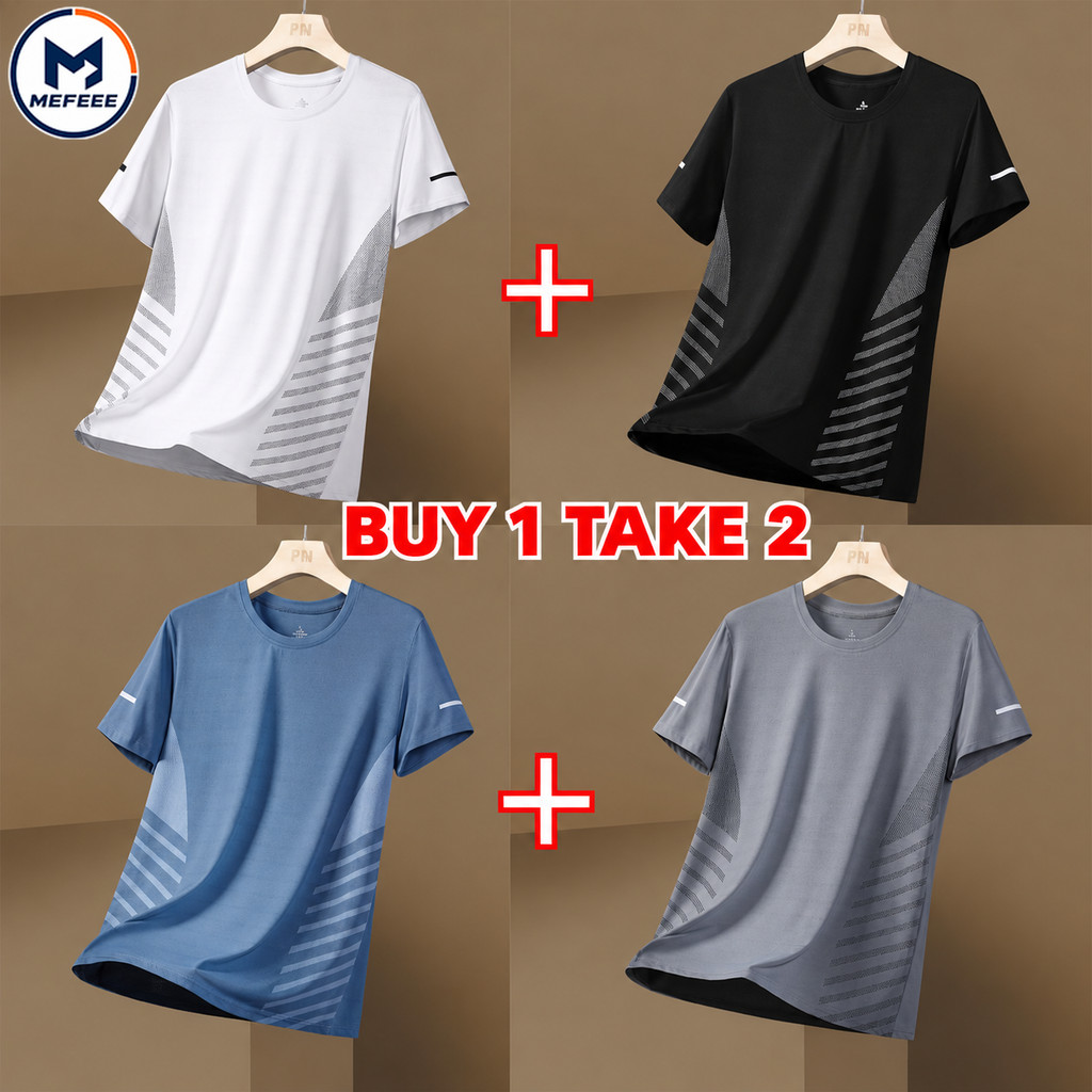 ฉันซื้อ 1 เอา 2 ผู้ชายผู้หญิงผ้าไหมน้ําแข็งเสื้อยืดแห้งเร็วตาข่ายระบายอากาศกีฬาด้านบนขนาดบวก ม-5เอ็กแอล ฤดูร้อน