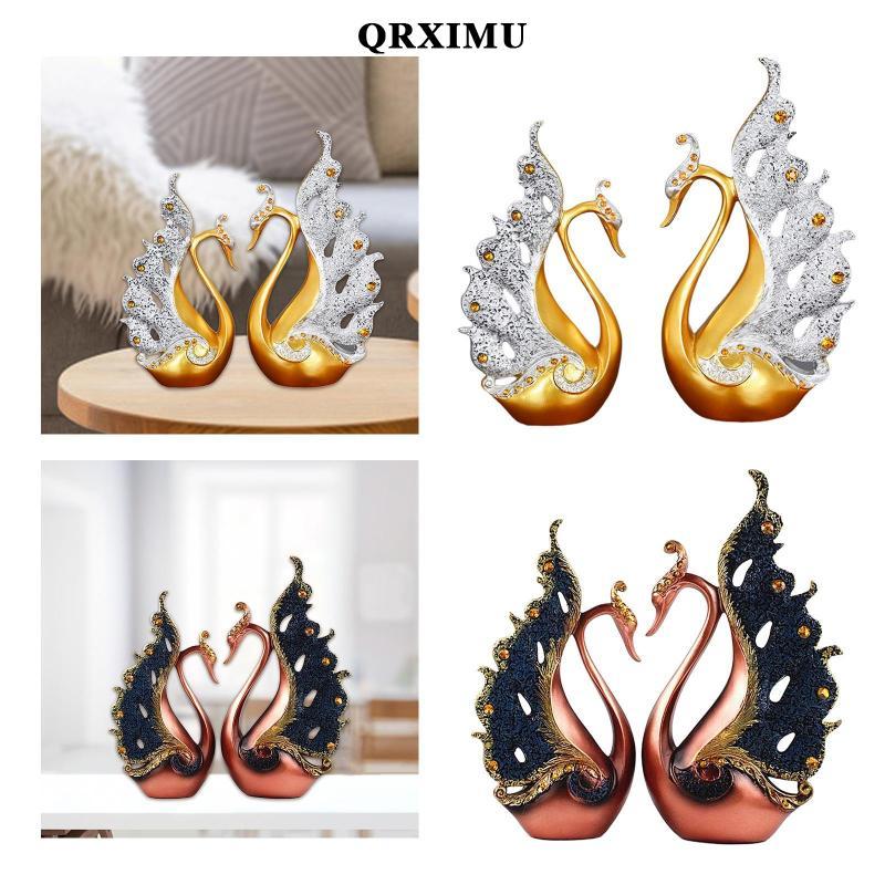 Sharprepublic Swan Lover รูปปั้น Figurines สัตว์เครื่องประดับเรซิน, 2 ชิ้นเดสก์ท็อปตกแต่งวันเกิด The