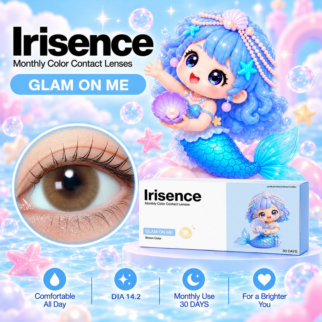 IRISENCE : Glam On Me สี Brown คอนแทคเลนส์รายเดือน น้ำตาลชานม ตาสว่างลุคซอฟต์แกลม ใส่สบายตา แบบ Blis