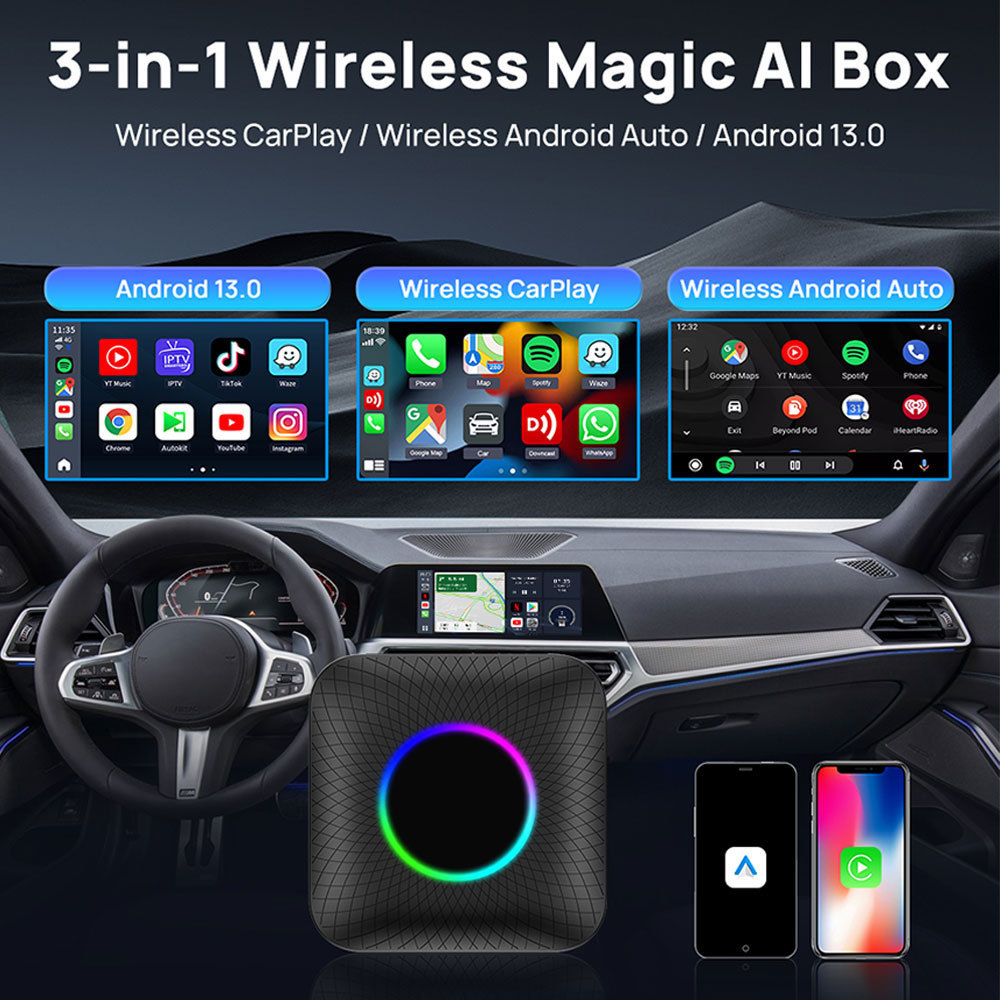รถ carlinkit Original Car Wired to Wireless carplay Box Qualcomm QCM6225 กล่องอัจฉริยะในรถยนต์