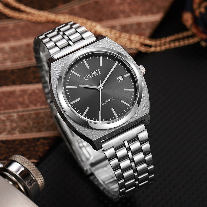 OUKI นาฬิกาผู้ชายสายเหล็ก Simple Parrot Snail ธุรกิจแฟชั่น 2025 ปฏิทินนาฬิกาควอตซ์ watch9.19