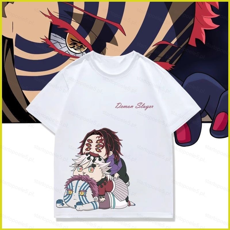 เสื้อยืดลายอนิเมะDemon Slayer Akaza Hakuji สำหรับฤดูร้อน แขนสั้น