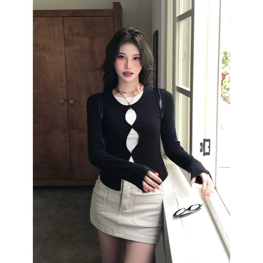 Miko พร้อมส่ง  ดีไซน์เก๋เก๋ เสื้อเชิ้ตรัดรูปสองชิ้นติดกัน สายโพกาดอท สไตล์เกาหลี  สไตล์เซ็กซี่ไม่มากไปกว่านั้น ราคา ถูกที่สุด ดีลบีเคเค แกลเลอรีภาพที่ 5