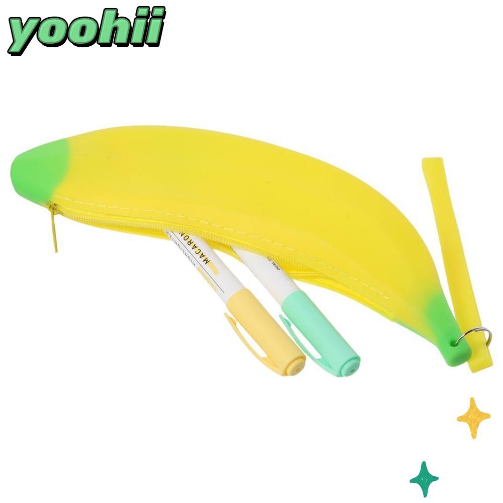 YOOHII Banana Zero Wallet, Banana Shape 2.36*7.87 นิ้วกระเป๋าปากกาซิลิโคน, สํานักงานดินสอสีเหลืองซิล