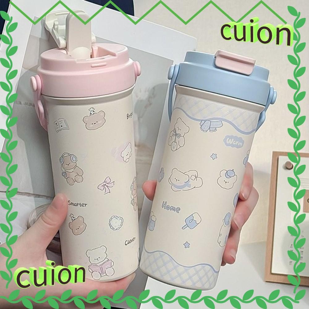 CUION1413 แก้วฟางสูญญากาศ, ถ้วยฉนวนหูจับ Bowknot, ขวดน้ําสแตนเลสหมี Travel