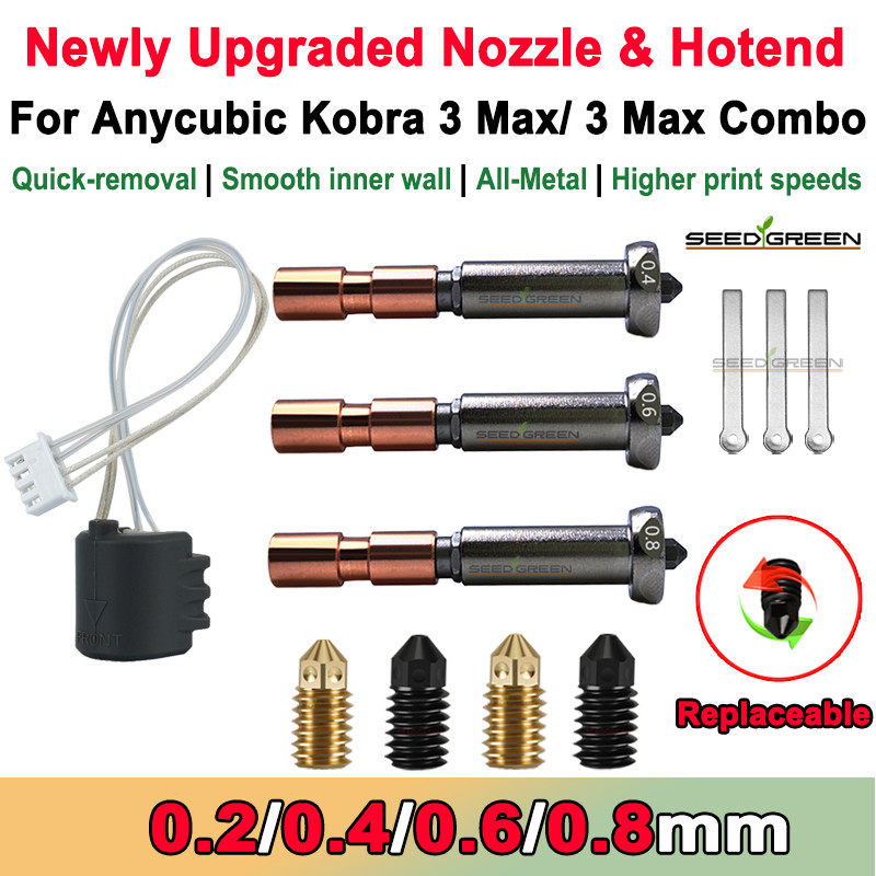 Upgrade Nozzle For Anycubic Kobra 3 Max Hotend Kobra 3 Max Nozzle Throat 0.4mm 0.6mm 0.8mm Replaceab