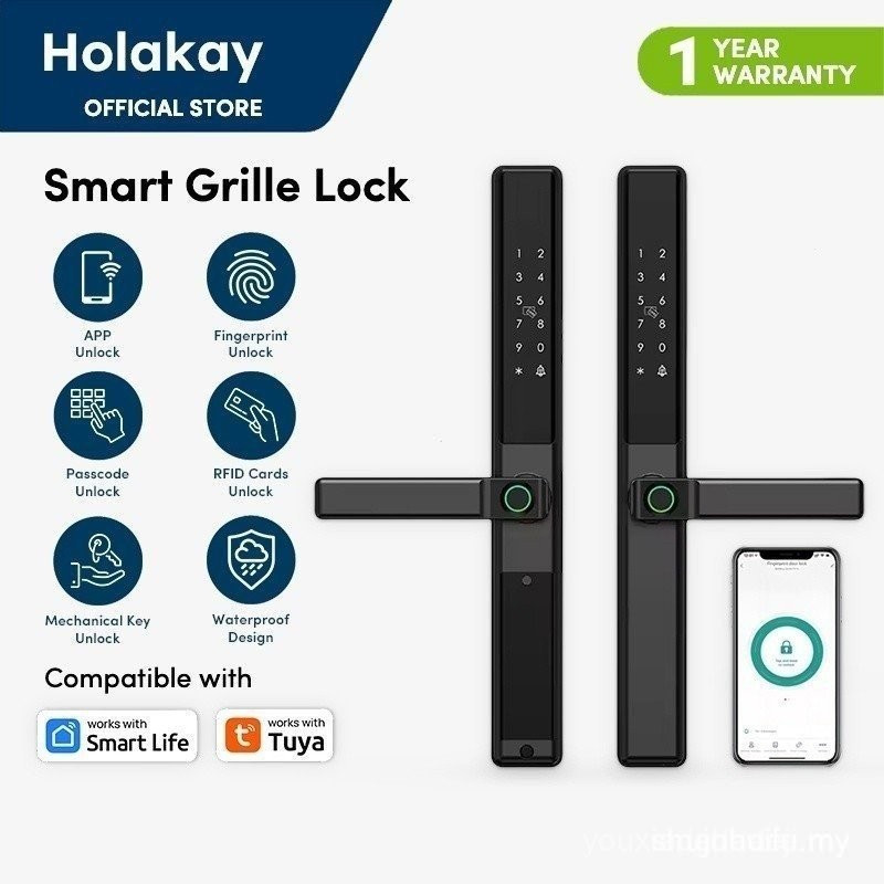 Double-Side สมาร์ทประตูล็อคกันน้ําลายนิ้วมือรหัสผ่านการ์ด Tuya App Bridge-Cut สําหรับกลางแจ้งดึง Pus