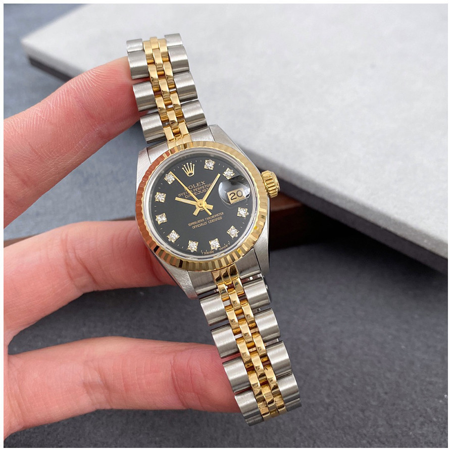 Rolex Rolex นาฬิกาผู้หญิงไดอารี่ประเภท Gold Back Diamond เครื่องจักรอัตโนมัติเต็มรูปแบบ 69173 สินค้า