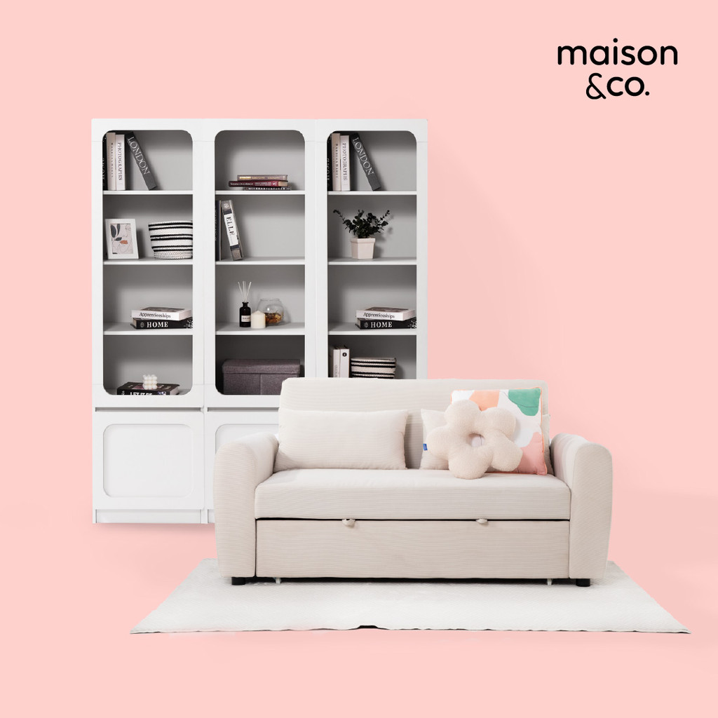 SB Design Square โซฟาเบด รุ่น Butter สีขาว พร้อมตู้สูง x3 รุ่น Solla สีขาว  แบรนด์ MAISON&CO.