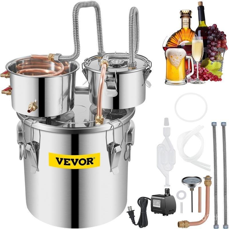 VEVOR น้ําไวน์ Distiller สแตนเลส,ท่อทองแดงพร้อมปั๊มหมุนเวียน, Home Brewing Kit Build-in เครื่องวัดอุ