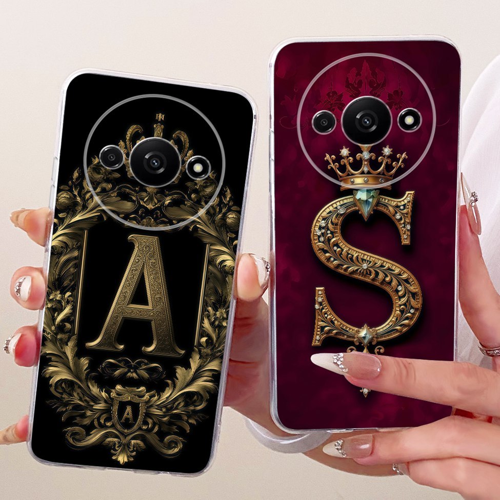 สําหรับ Redmi A3 กรณีโปร่งใสหรูหรา Crown AZ ตัวอักษร 2D แบนรูปแบบนุ่มเคสโทรศัพท์ 23129RN51X 23129RN5