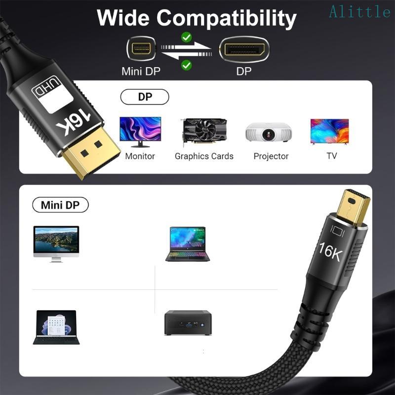 Alia 16K Mini DisplayPort to DisplayPort 2 1 Extension Cable 16K 60Hz 8K 120Hz Male to Male for Gami