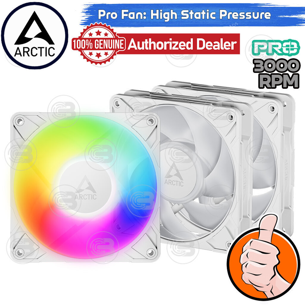[CoolBlasterThai] ARCTIC P12 PRO A-RGB PST White 0dB (size 120 mm.) X3 Value Pack PC Fan Case ประกัน