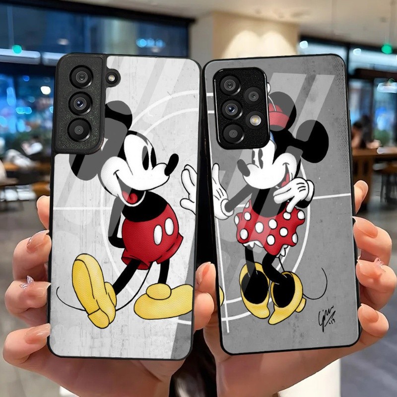 SAMSUNG Mickey และMinnieเมาส์กระจกนิรภัยสําหรับSamsung Galaxy S9 Plus S10 S10e S20 FE S20 Plus S21 S