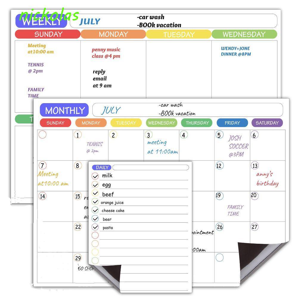 NICKOLAS Memo กระดานข้อความ Magnetic Work Plan ไวท์บอร์ดแบบยืดหยุ่น A3 รายการของชํา Month Planner