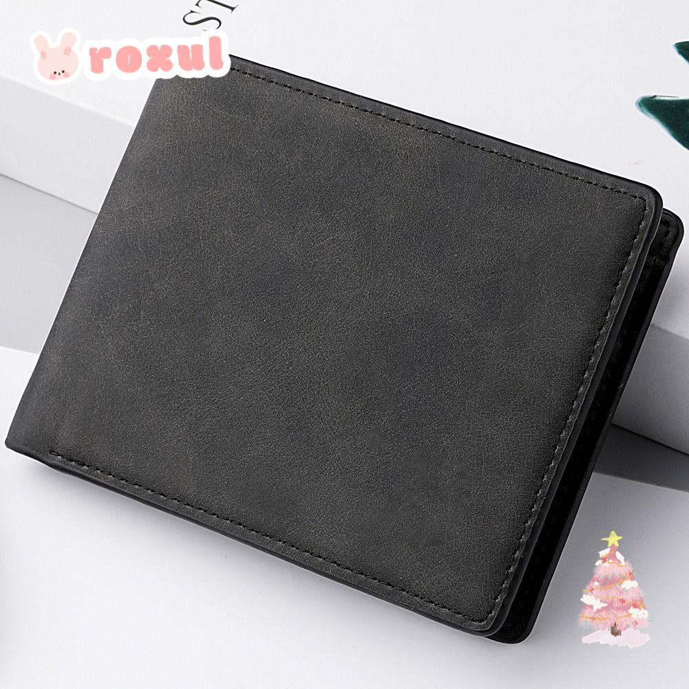 ROXUL กระเป๋าสตางค์ผู้ชาย, กระเป๋าใส่เหรียญแบบพับได้ช่องใส่การ์ดหนัง PU ความจุขนาดใหญ่แฟชั่น