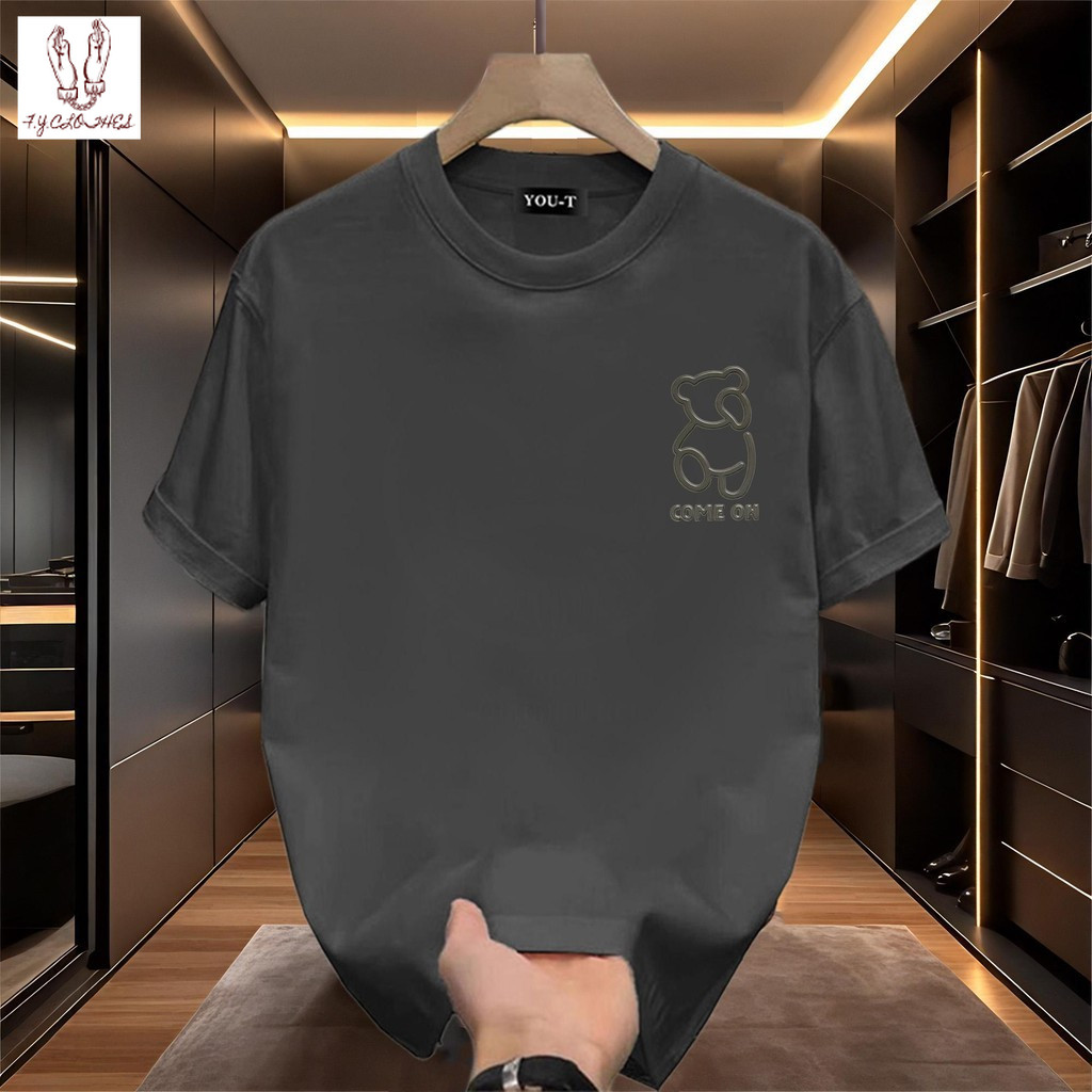 เสื้อผู้ชาย เสื้อยืด oversize เกรดพรีเมียม เสื้อคอตตอน100% ไม่หดตัว ใส่สบาย การ์ตูนน่ารัก ลาย "COME ON Bear"