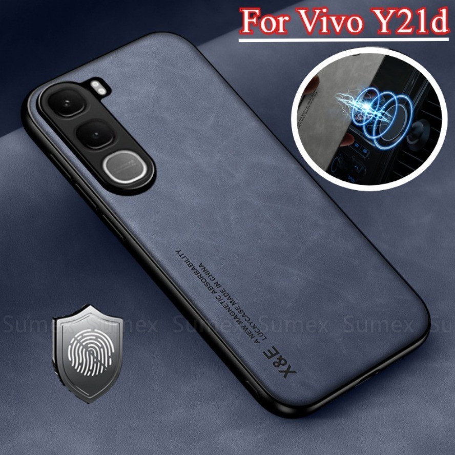 หรูหราหนังสําหรับ Vivo Y21d 2025 กันกระแทกธรรมดาสีทึบโทรศัพท์ฝาหลังแฟชั่นกล้องเลนส์ป้องกันกรณี Vivov