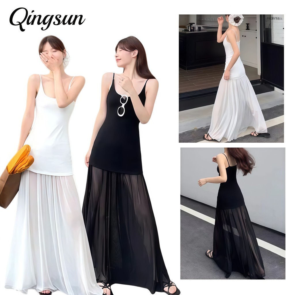 🌻Qingsun เดรสขาว ชุดเดรสสายเดี่ยว  ชุดเดรส เข้ารูป สไตล์เกาหลี ผ้าซีทรูเบาบาง เซ็กซี่ "FY2940"
