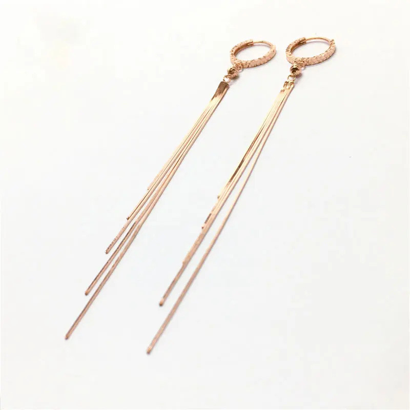 Light luxury Fashion 585 Purple Gold Earline Plated with 14K Rose Gold Soft Chain Long Tassel earrin