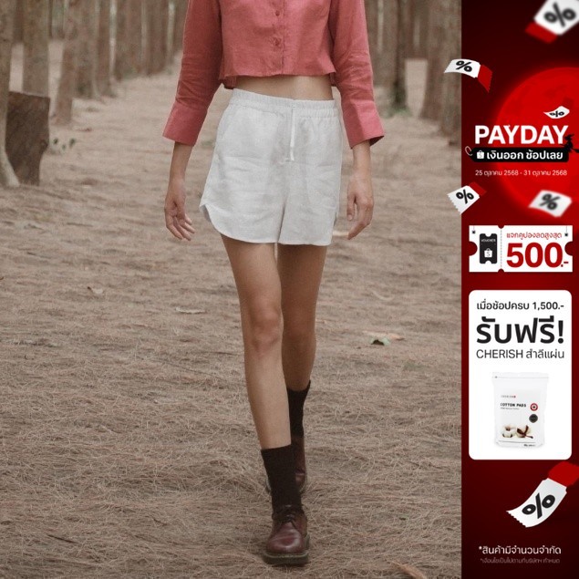 INCO WOMEN Short Pants Linen กางเกงขาสั้น เอวยางยืด แต่งซิป ผ้าลินิน