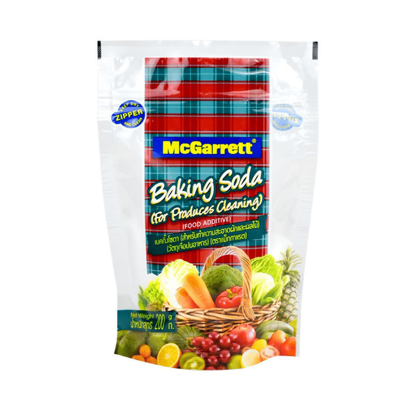 เบคกิ้งโซดาสำหรับล้างผักและผลไม้ 200g Mcgarett baking soda