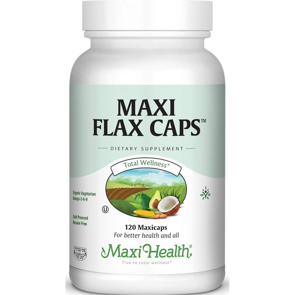 Maxi Flax Caps – Organic Flaxseed Oil, Omega 3, 6, 9 - Cold Press - Hexane Free, 700 mg – Kosher, 12