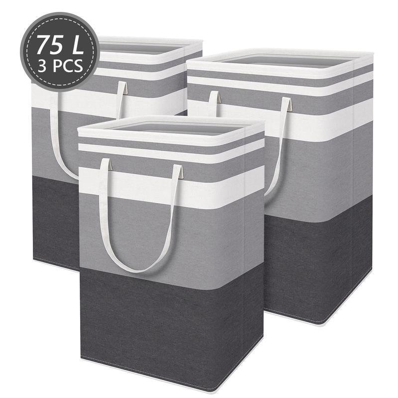 3PCS Large Laundry Basket, 75L Freestanding Waterproof Laundry Basket, Foldable Organizer with Easy 