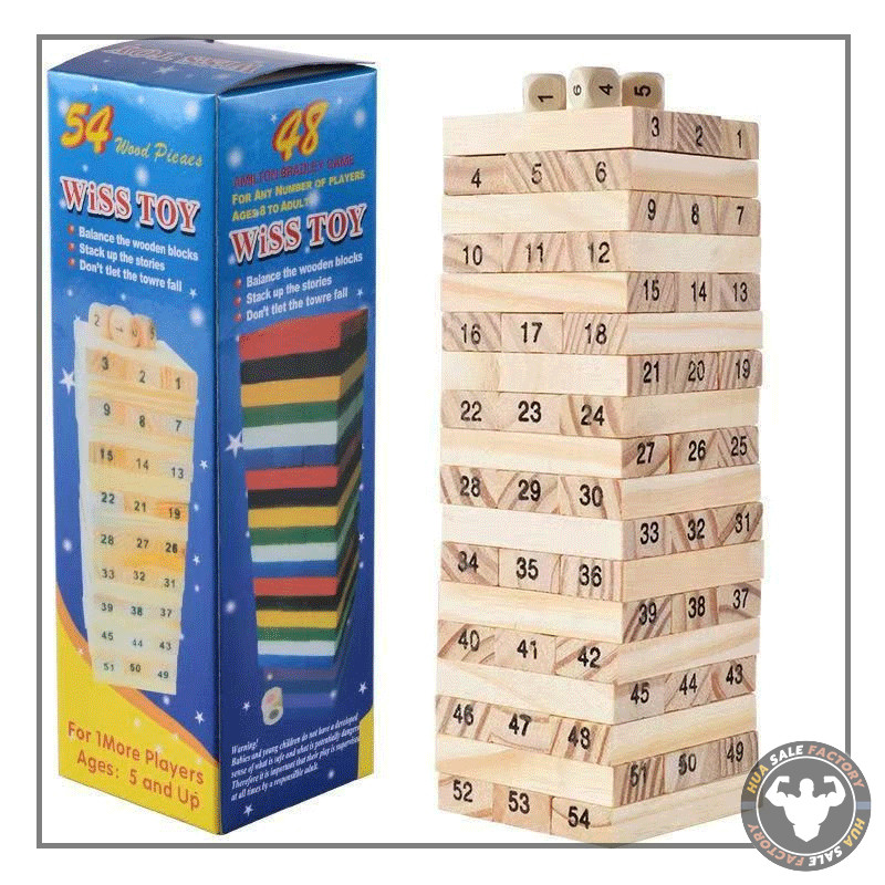 เกมตึกถล่ม แบบมีตัวเลข ของเล่นไม้ เจงก้า 54ชิ้น wood Intelligence Digital
