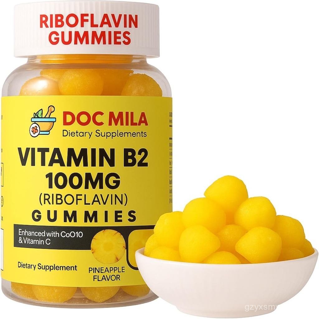 วิตามิน B2 100mg Gummies สําหรับผู้ใหญ่และเด็ก - Riboflavin 100 mg Gummy - อาหารเสริมบรรเทาไมเกรน - 