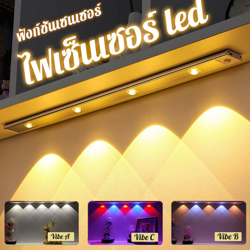 ไฟ LED อัจฉริยะ สำหรับตู้โชว์ ตั้งโต๊ะ และตู้เสื้อผ้า ปรับสีได้ 3 สี ระบบเซ็นเซอร์อัตโนมัติ ไร้สาย ชาร์จ USB